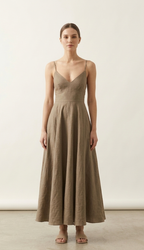 Taupe Brown Linen Maxi Dress for Women