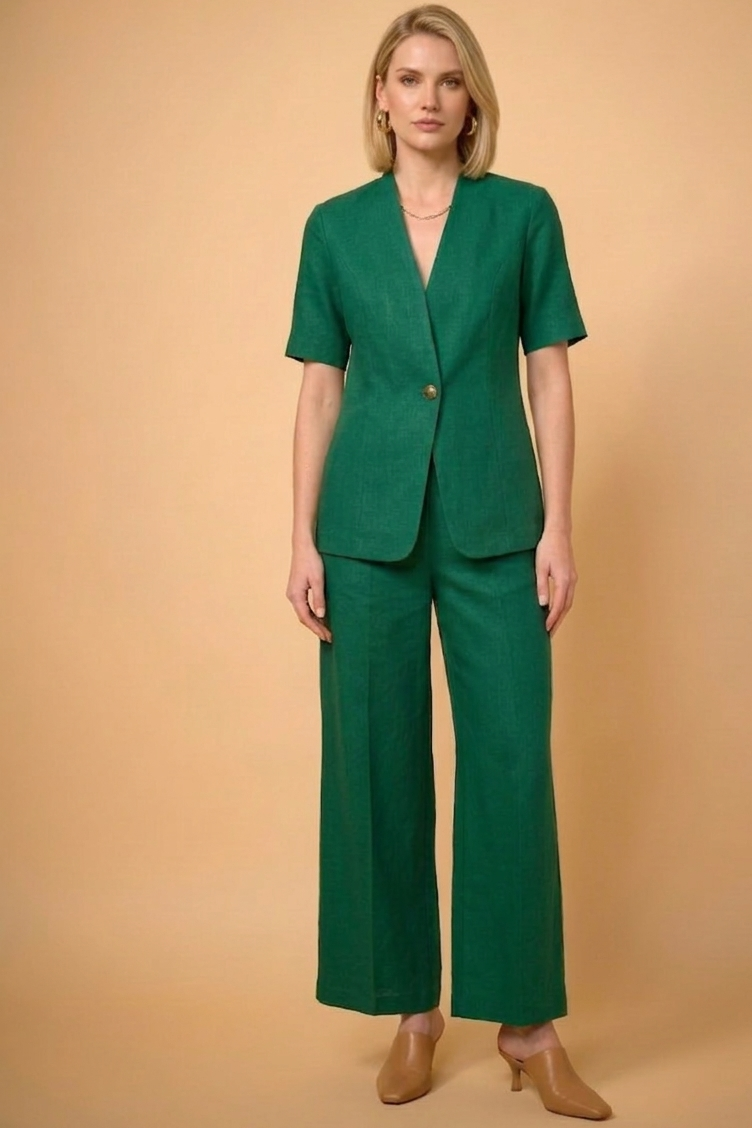 Emerald Green Linen Co-Ord Set for Women