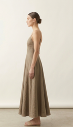 Taupe Brown Linen Maxi Dress for Women