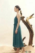 Teal Linen Wrap Dress
