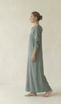 Steel Blue Linen One Shoulder Maxi Dress