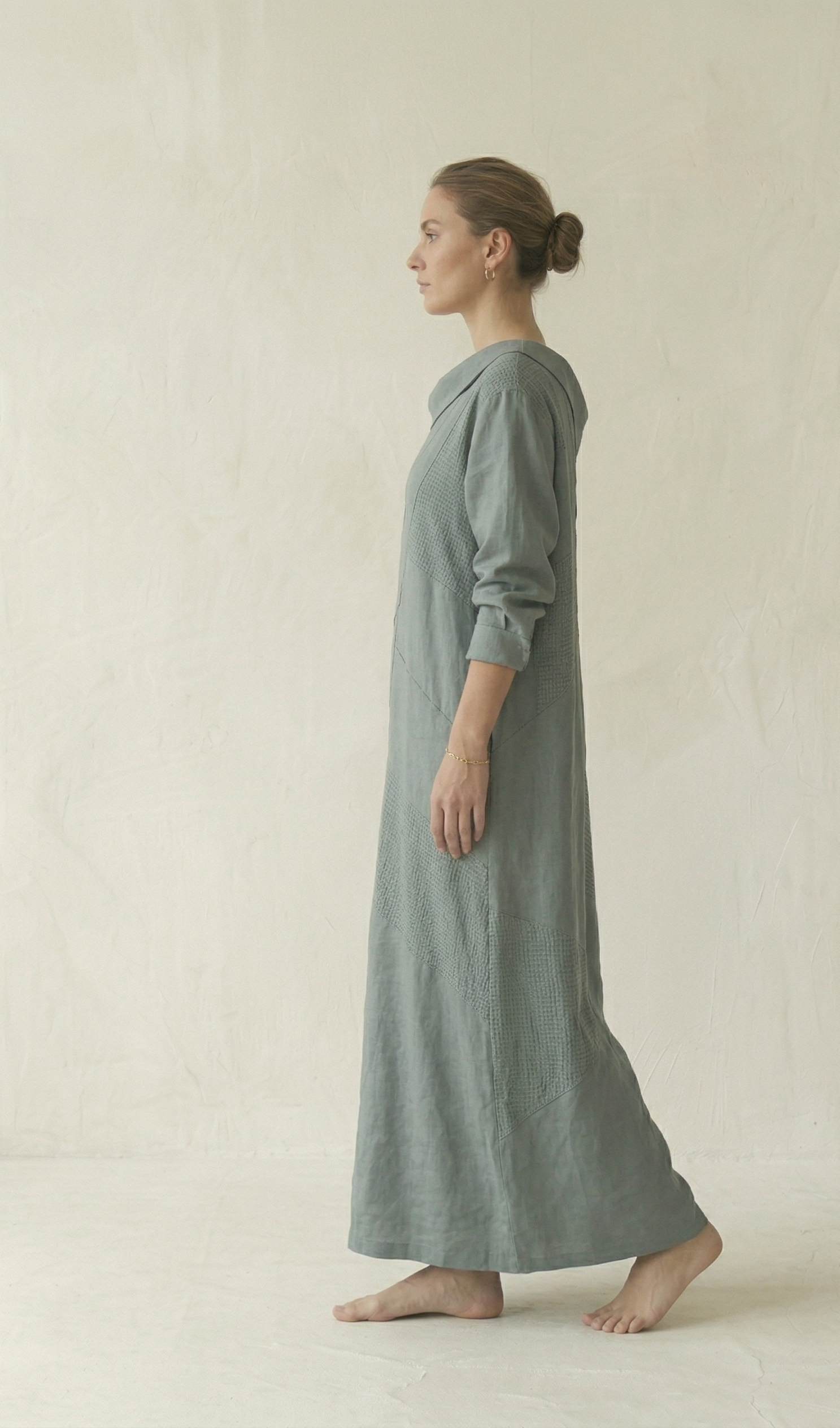 Steel Blue Linen One Shoulder Maxi Dress