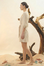 Natural Linen Embroidered Wrap Mini Dress