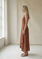 Rust Linen Wrap Midi Dress