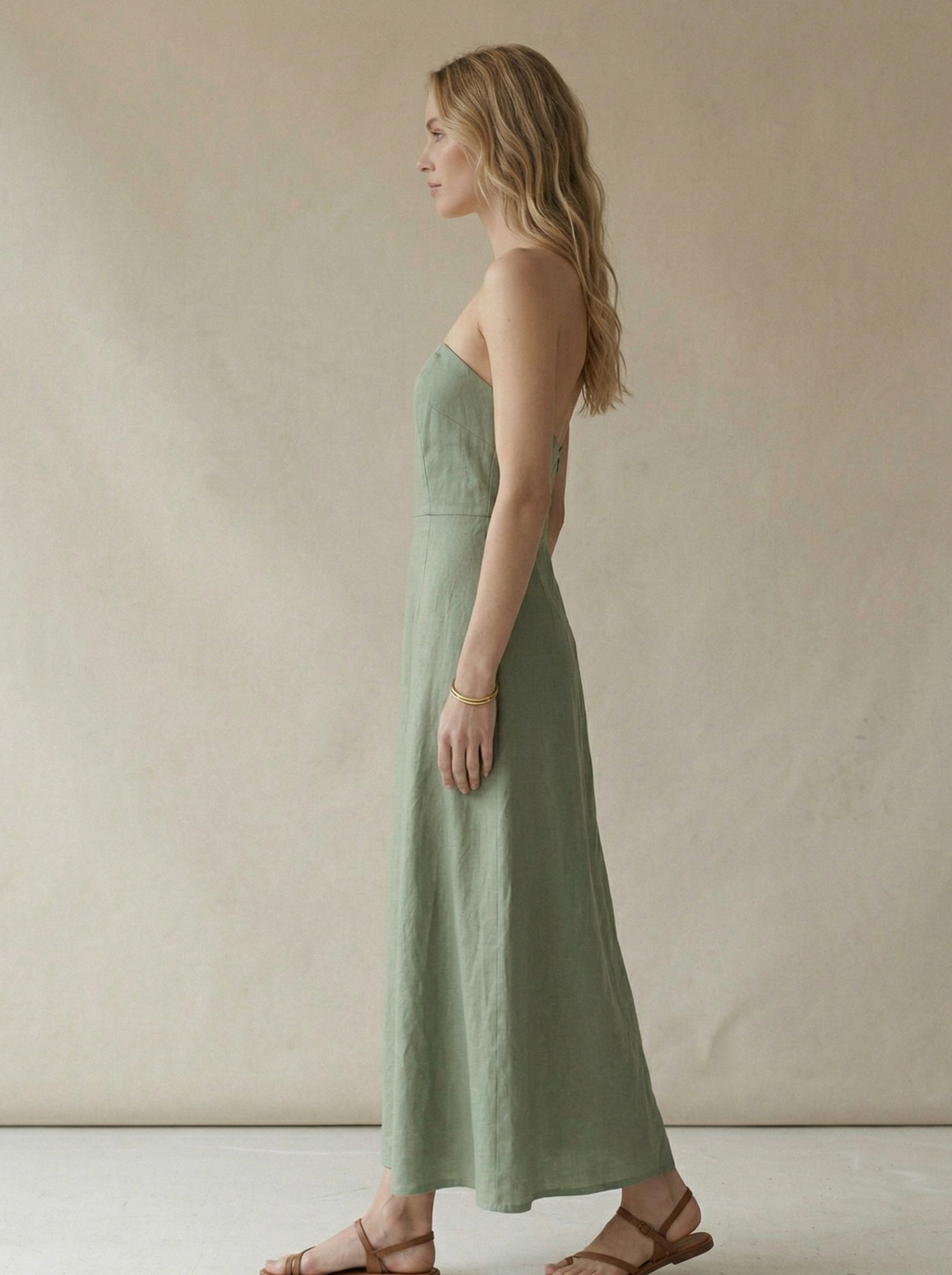 Sage Green Linen Halter Neck Midi Dress