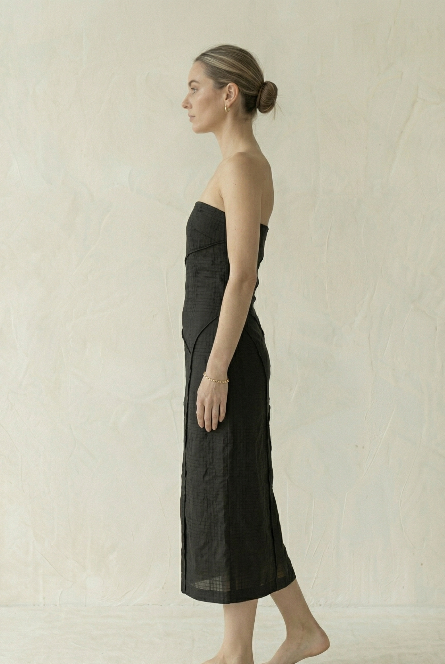 Black Linen Strapless Midi Dress