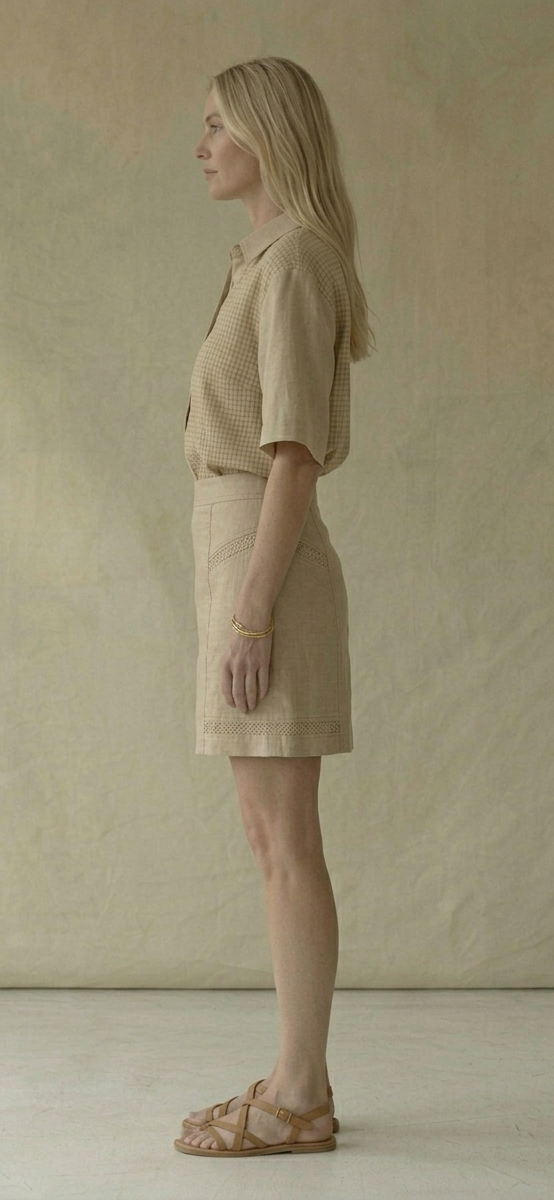 Beige Linen Shirt & Mini Skirt Set