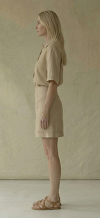 Beige Linen Shirt & Mini Skirt Set