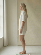 White Linen Shirt & Shorts Set