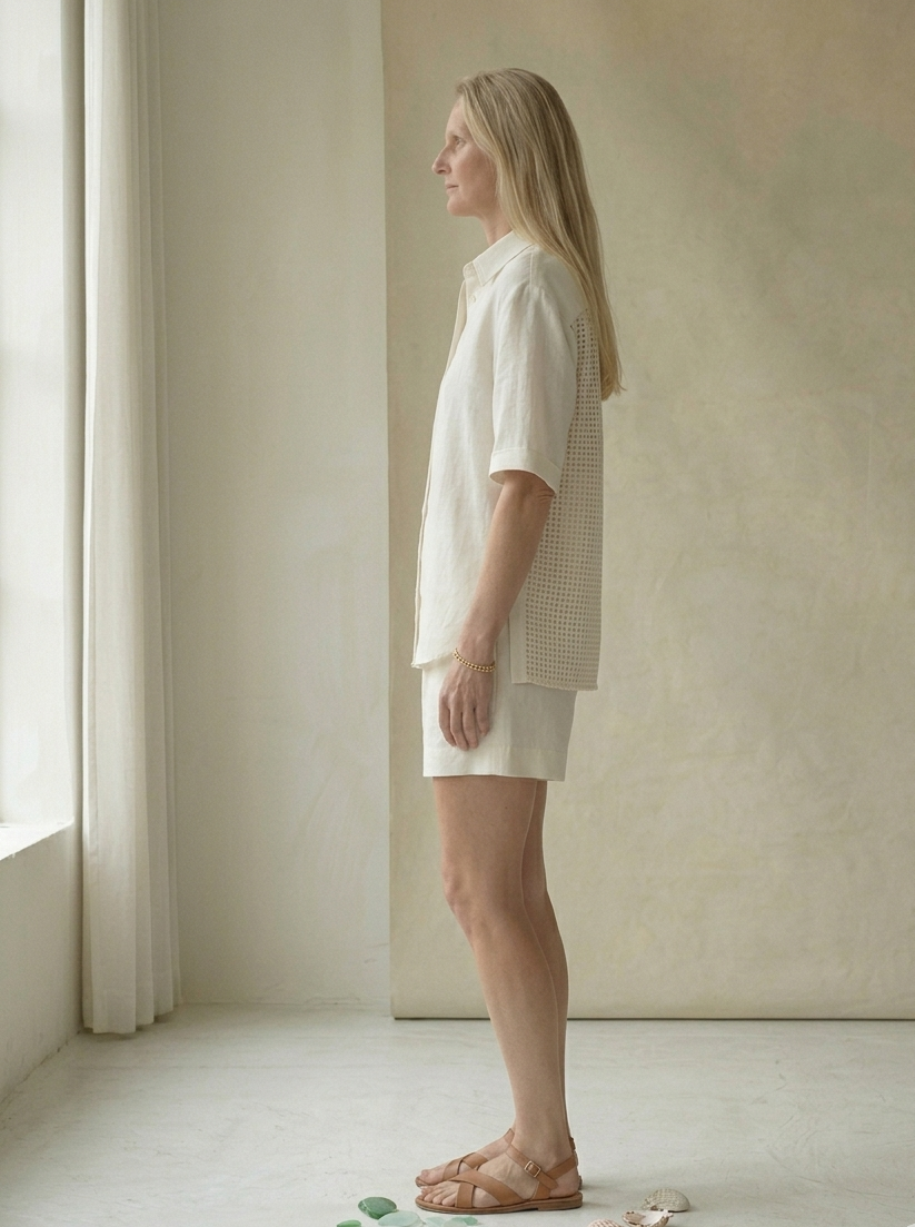 White Linen Shirt & Shorts Set