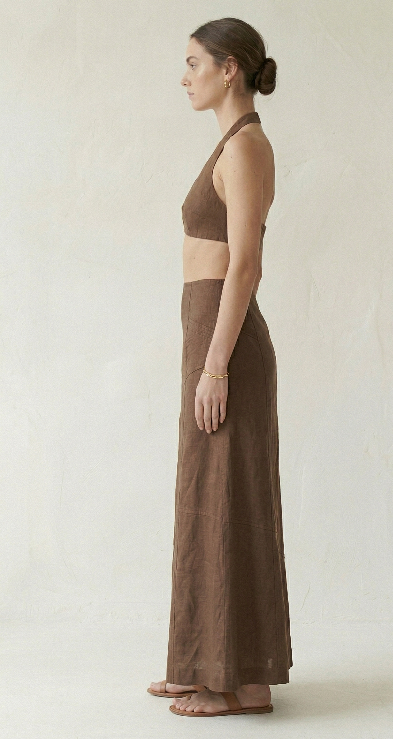 Chocolate Brown Linen Halter Co-ord