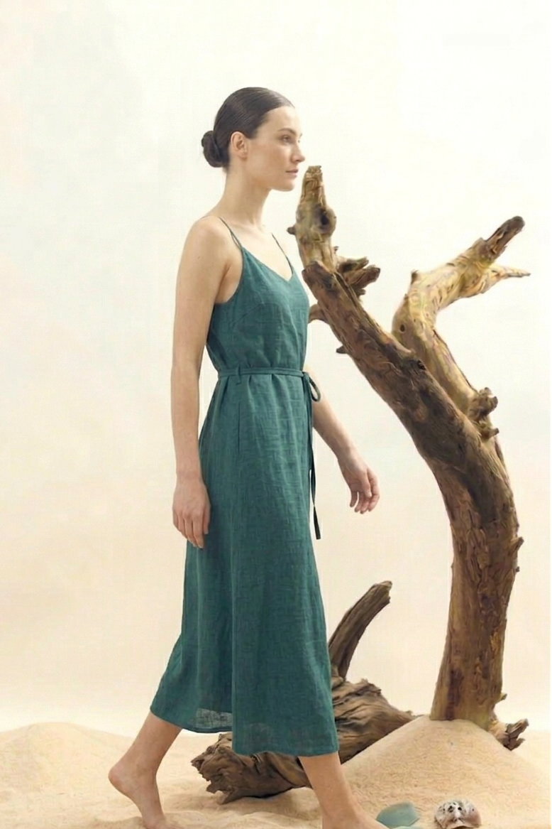Teal Linen Wrap Dress