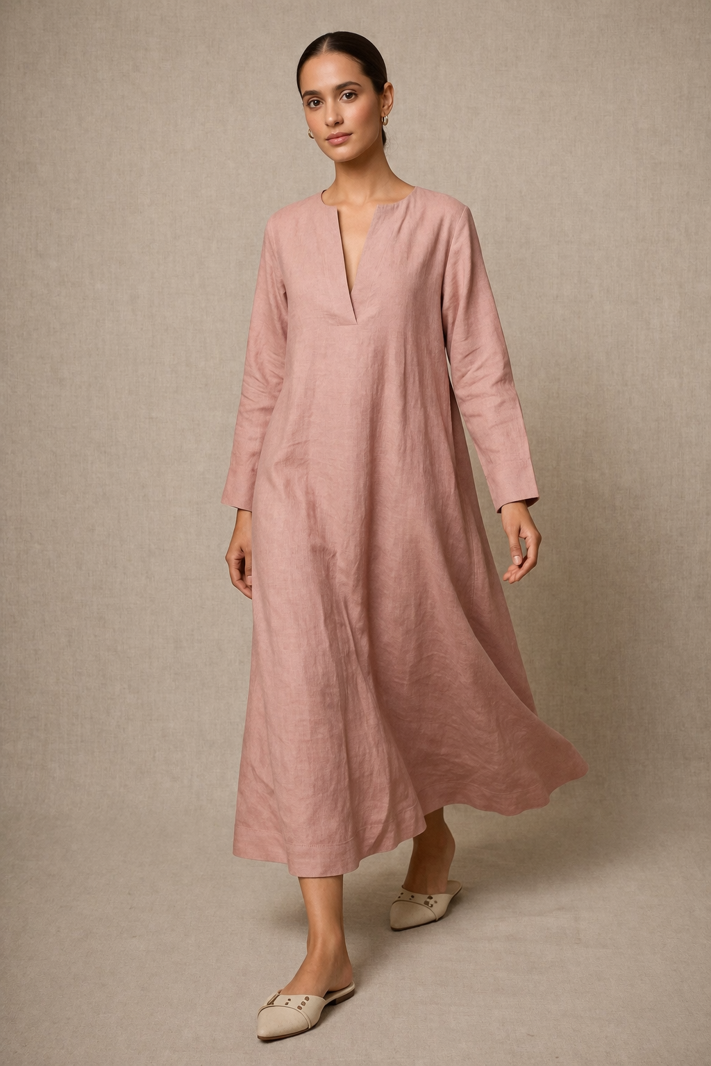 Blush Pink Linen Maxi Dress