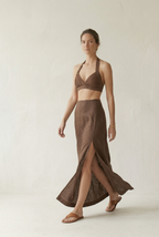 Chocolate Brown Linen Halter Co-ord