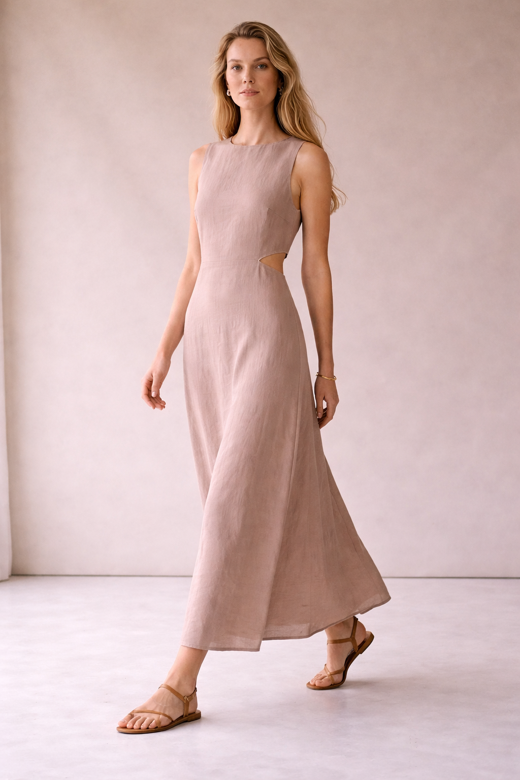 Pink Linen Maxi Dress