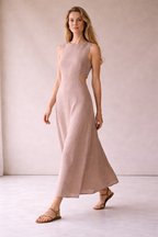 Pink Linen Maxi Dress