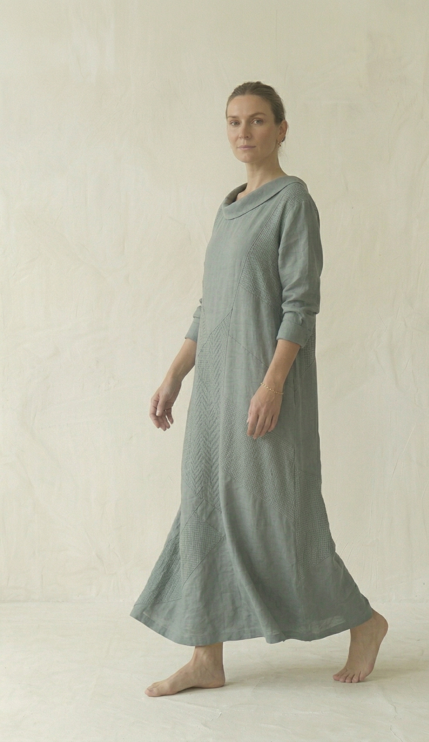 Steel Blue Linen One Shoulder Maxi Dress