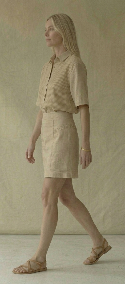 Beige Linen Shirt & Mini Skirt Set