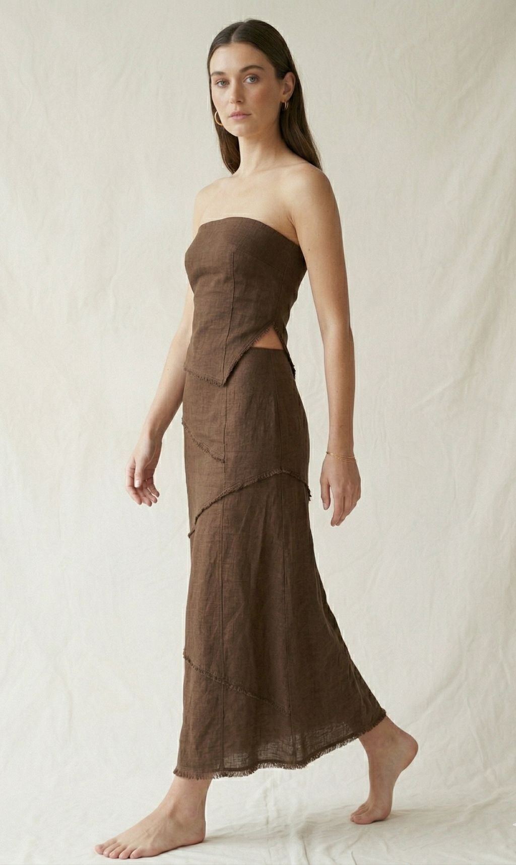 Chocolate Brown Linen Maxi Dress